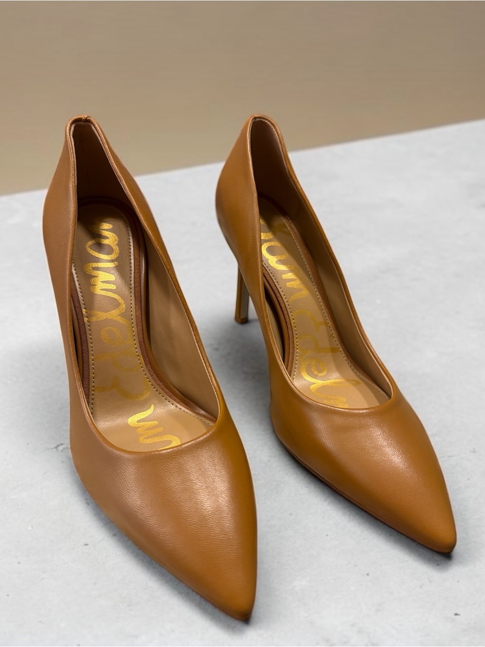 Sam Edelman Cognac Pointed-Toe Leather Pumps